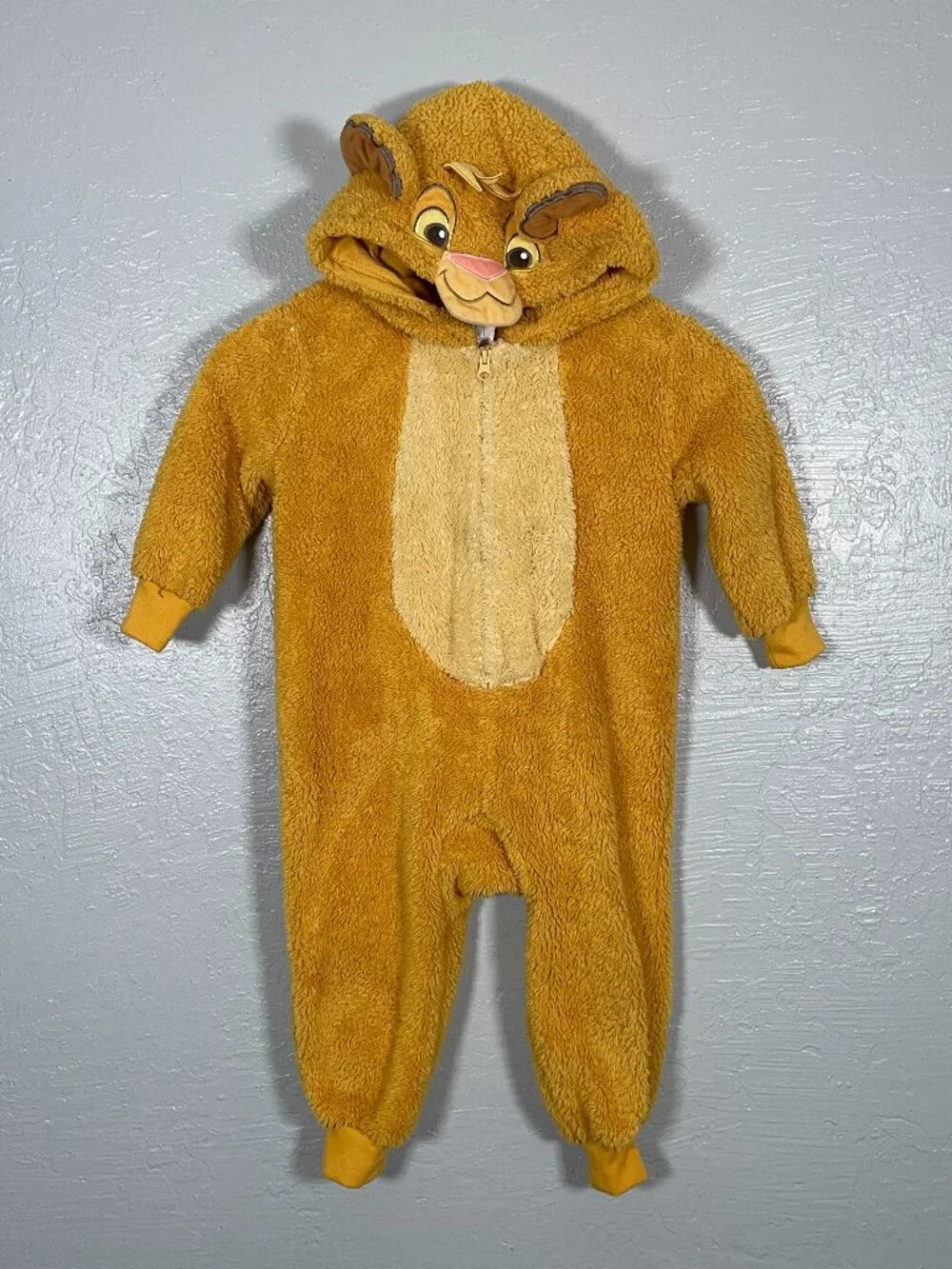 Disney Kids 3 Lion King Simba Costume Hooded Fleece Pajama One Piece Zip